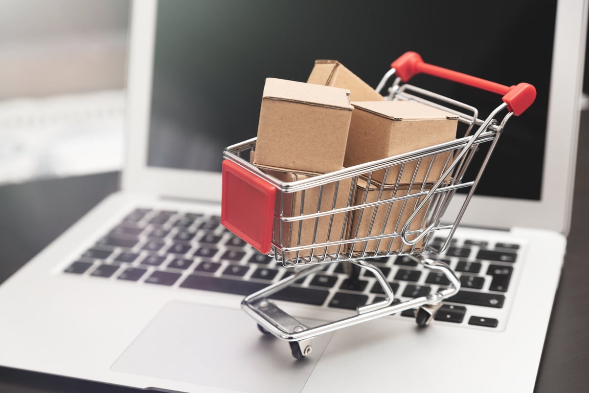 E-Commerce, Shopping Trolley with Paper Boxes